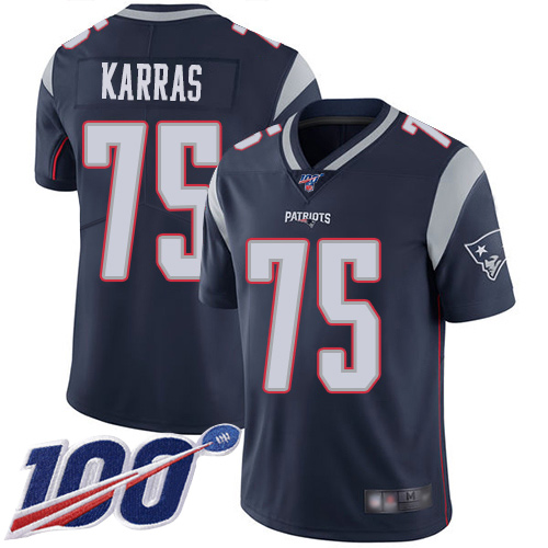 New England Patriots Football #75 Vapor Untouchable 100th Season Limited Navy Blue Men Ted Karras Home NFL Jersey